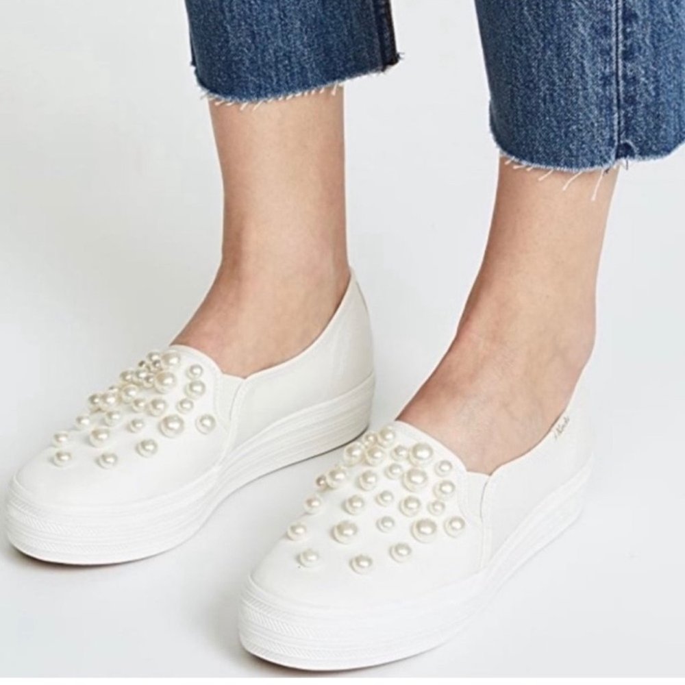 Keds White Pearl Embellished Sneakers